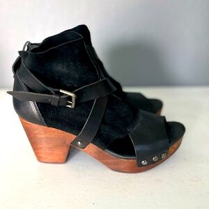 Free People Black Buckle Leather Bootie